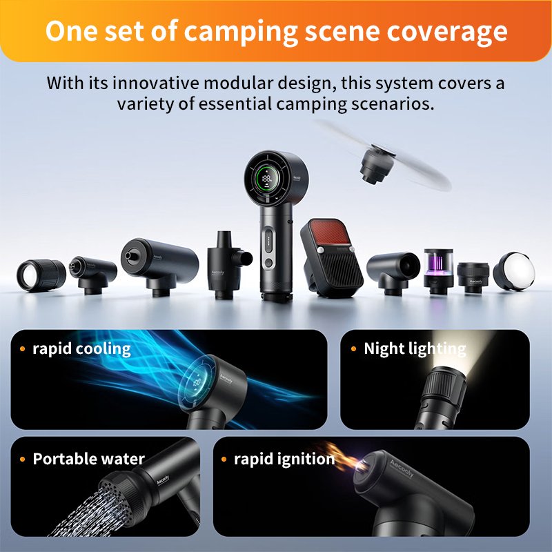Essential outdoor modular system, including high-speed fan, flashlight, camping light - Image 2